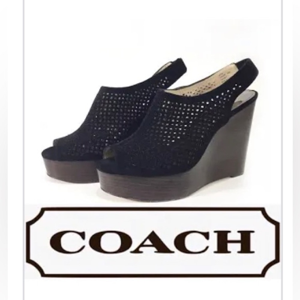 Coach Chasity Black Suede Wedge Platforms 8.5